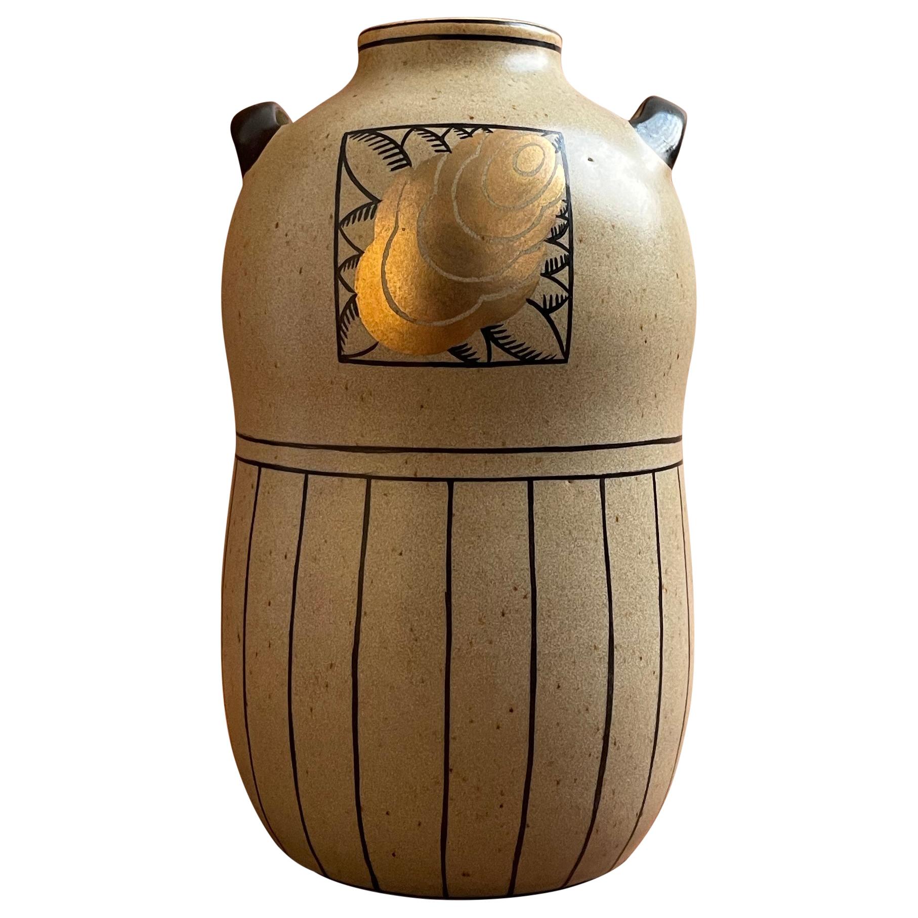 Art Deco Double-Handled Stoneware Vase by Jean Luce