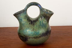Art Deco double-necked vase, iridescent green flamed stoneware, Alphonse Cytère.