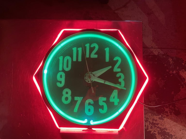Art Deco Double Neon Hexagon Vintage Wall Clock at 1stDibs