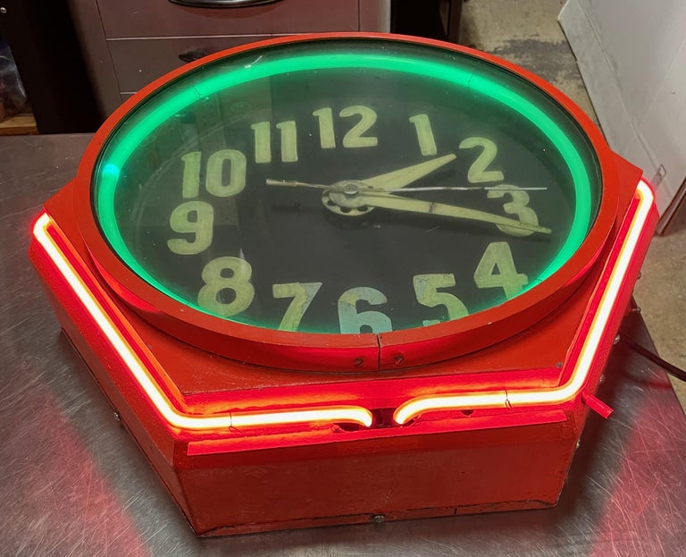 Art Deco Double Neon Hexagon Vintage Wall Clock at 1stDibs