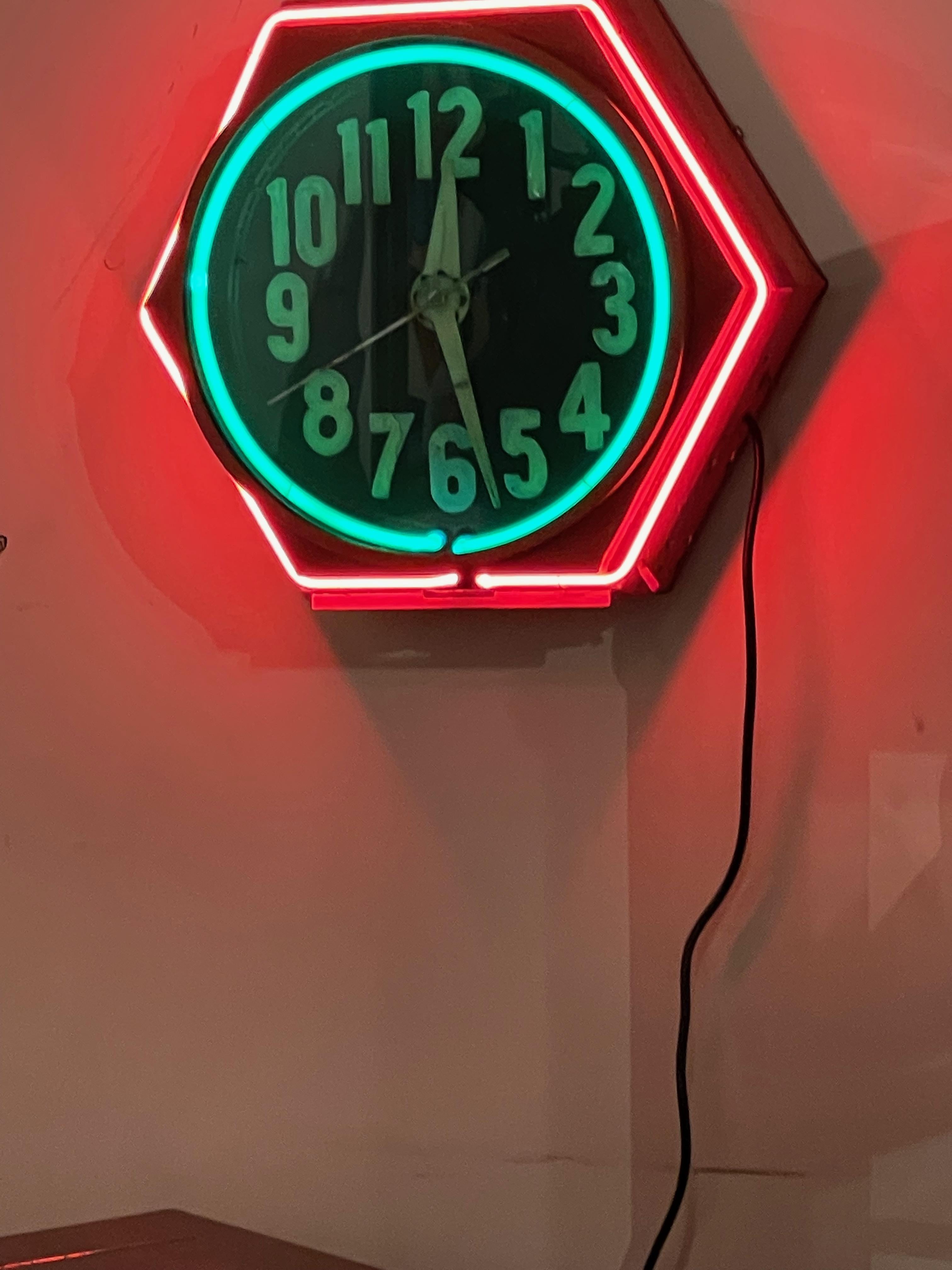 Art Deco Double Neon Hexagon Vintage Wall Clock In Good Condition In Oakland, CA