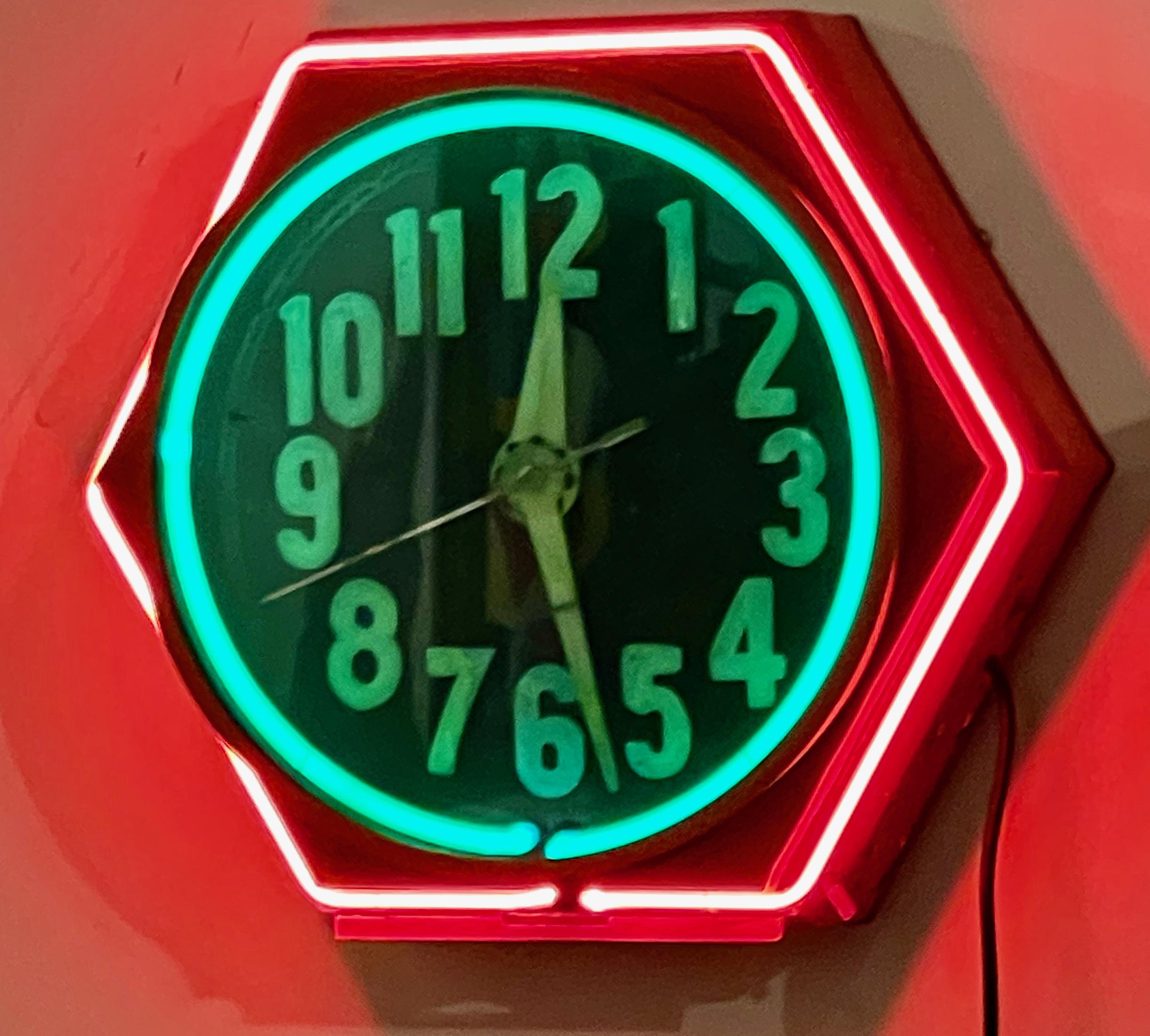 Mid-20th Century Art Deco Double Neon Hexagon Vintage Wall Clock