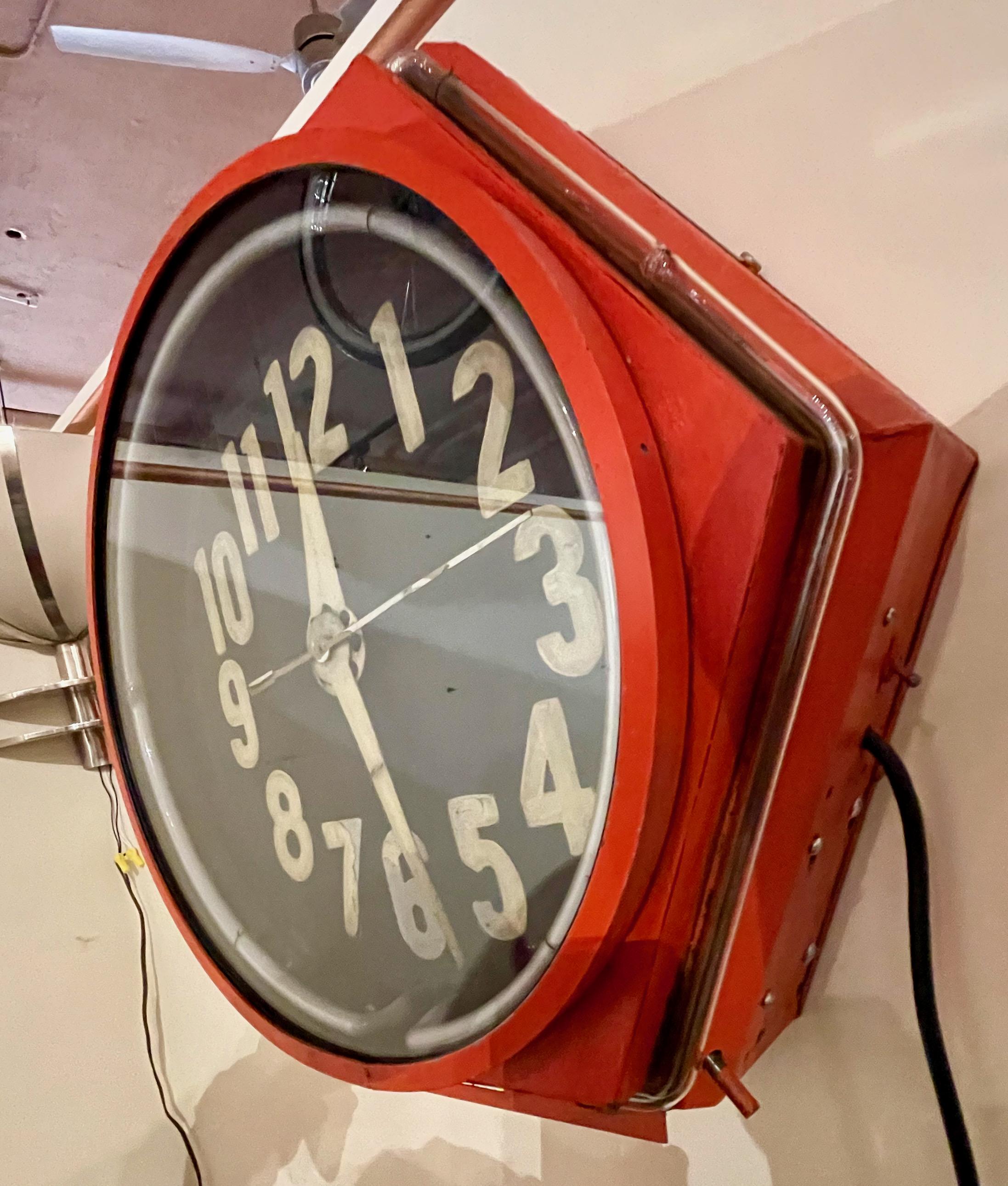Metal Art Deco Double Neon Hexagon Vintage Wall Clock
