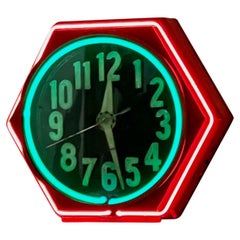 Art Deco Double Neon Hexagon Vintage Wall Clock