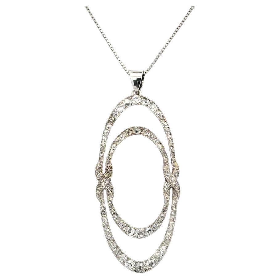 Art Deco Double Open Oval Diamond Platinum Statement Pendant Necklace