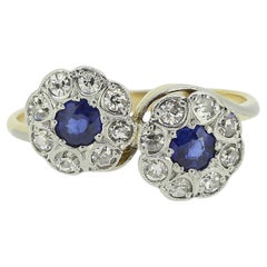 Art Deco Double Sapphire and Diamond Cluster Ring