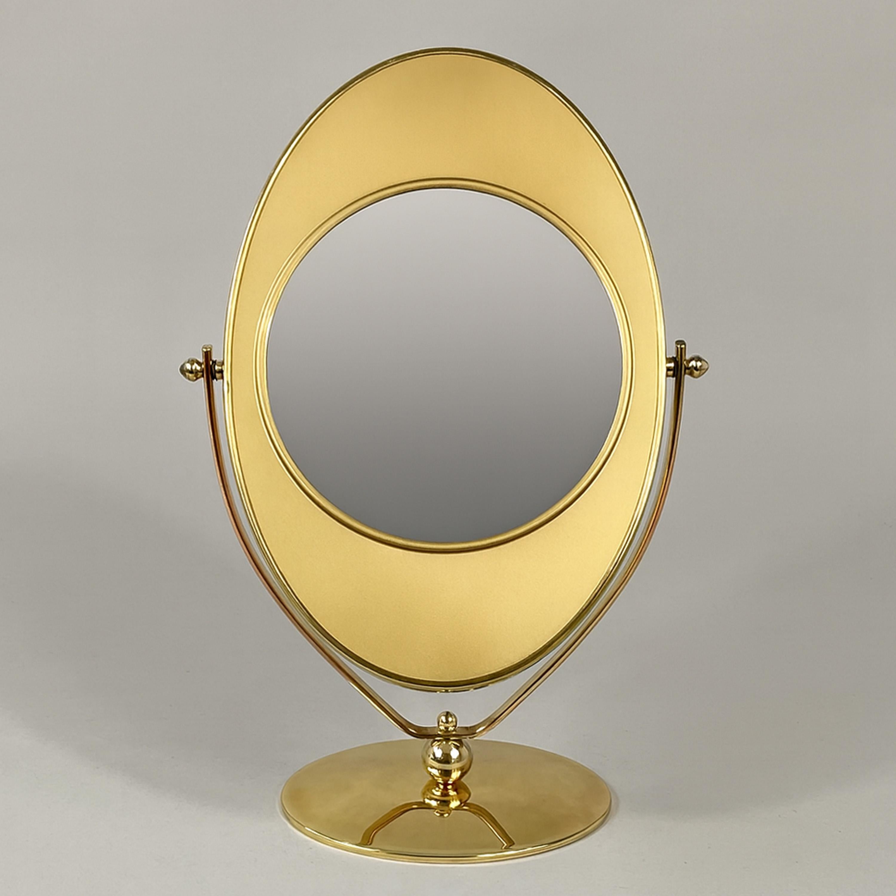 Art Deco Double-Sided Brass Table Mirror, Suecia Años 40 Latón en venta