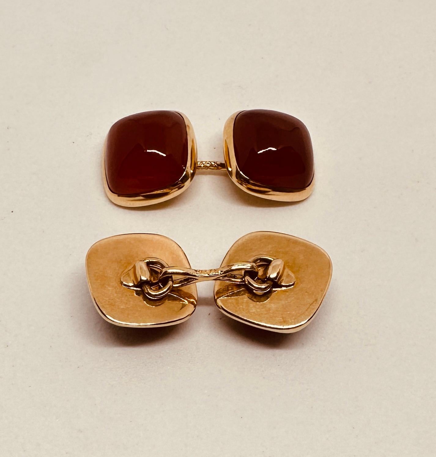 Sugarloaf Cabochon Art Deco Double-Sided Cufflinks with Carnelians in Yellow Gold by Larter & Sons