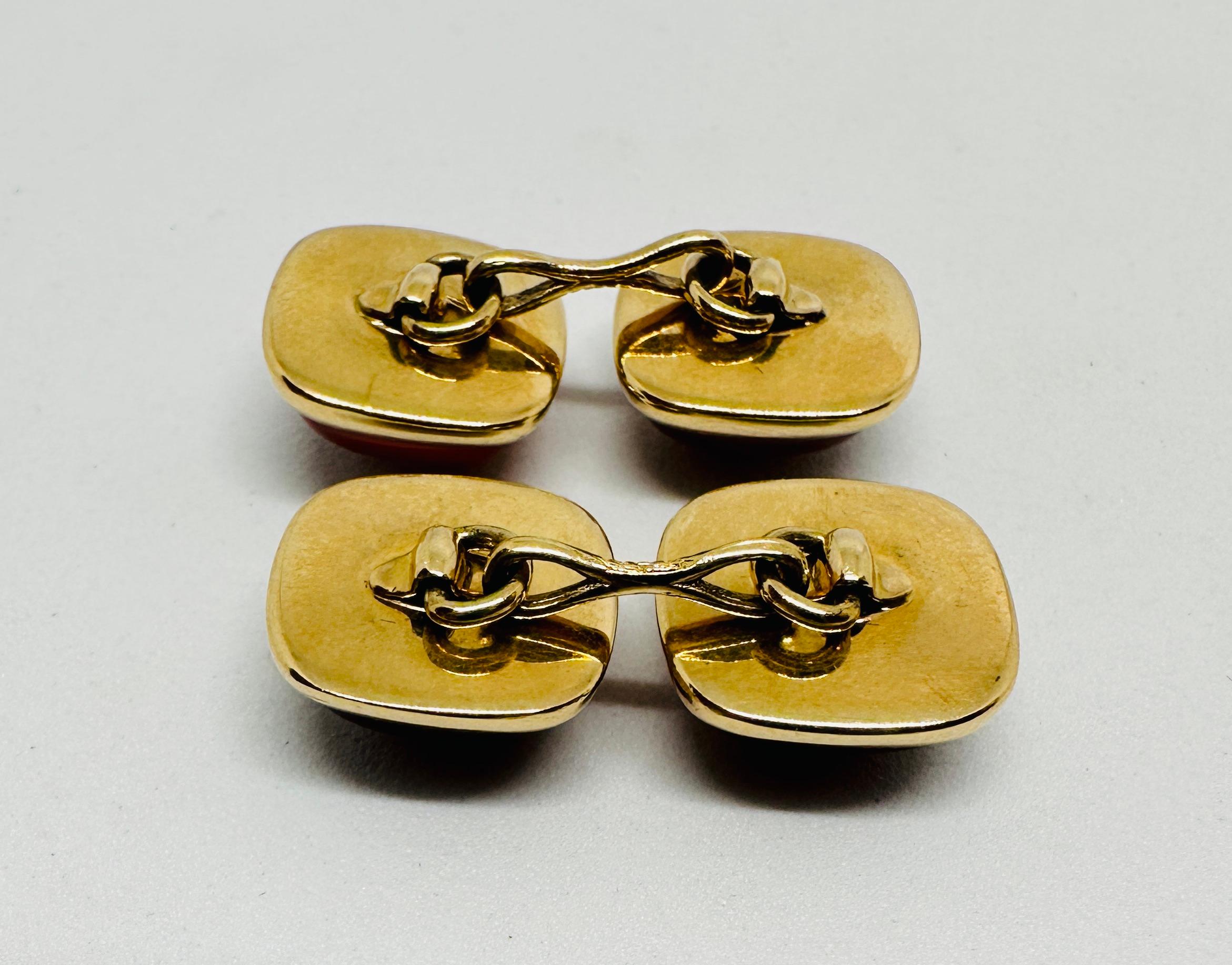 Art Deco Double-Sided Cufflinks with Carnelians in Yellow Gold by Larter & Sons In Good Condition In San Rafael, CA