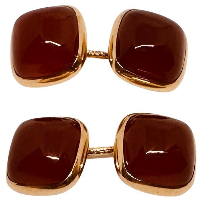 Art Deco Double-Sided Cufflinks with Carnelians in Yellow Gold by Larter & Sons