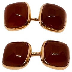 Antique Art Deco Double-Sided Cufflinks with Carnelians in Yellow Gold by Larter & Sons