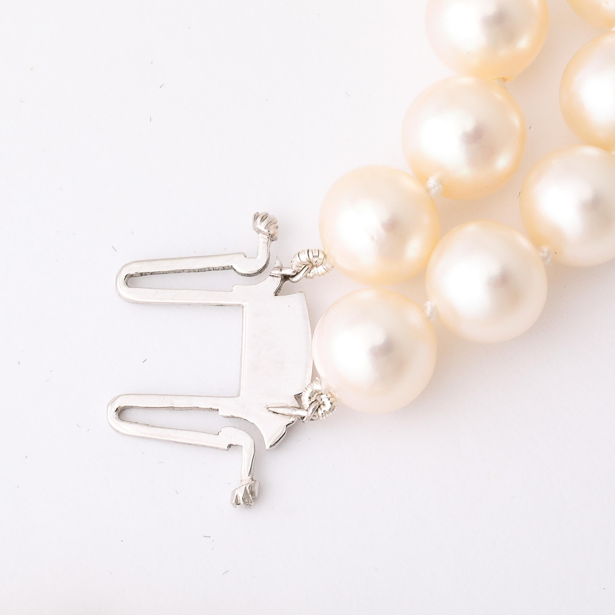 Collana Art Deco a doppio filo con perle coltivate e diamanti in oro bianco in vendita 4