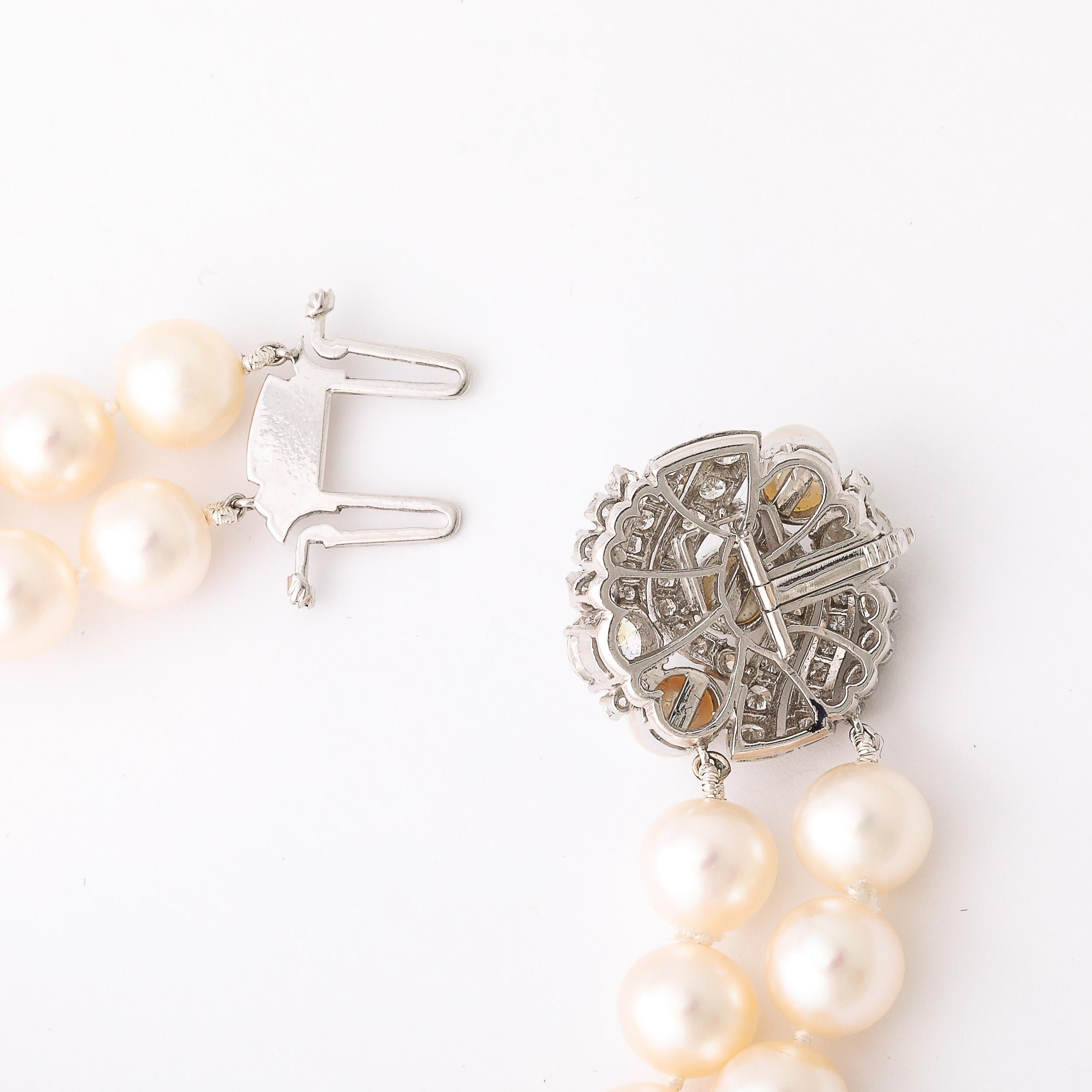 Collana Art Deco a doppio filo con perle coltivate e diamanti in oro bianco in vendita 5