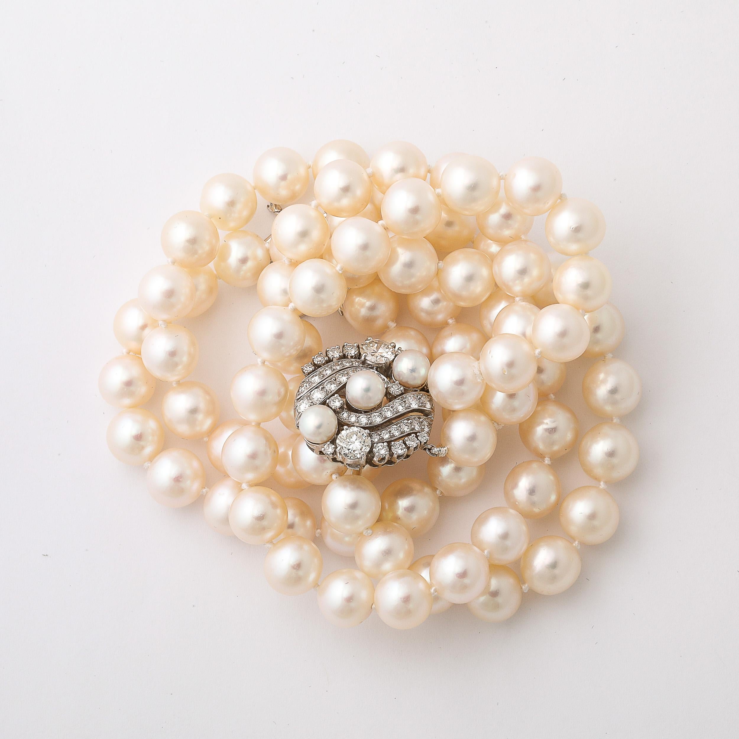 Collana Art Deco a doppio filo con perle coltivate e diamanti in oro bianco in vendita 6