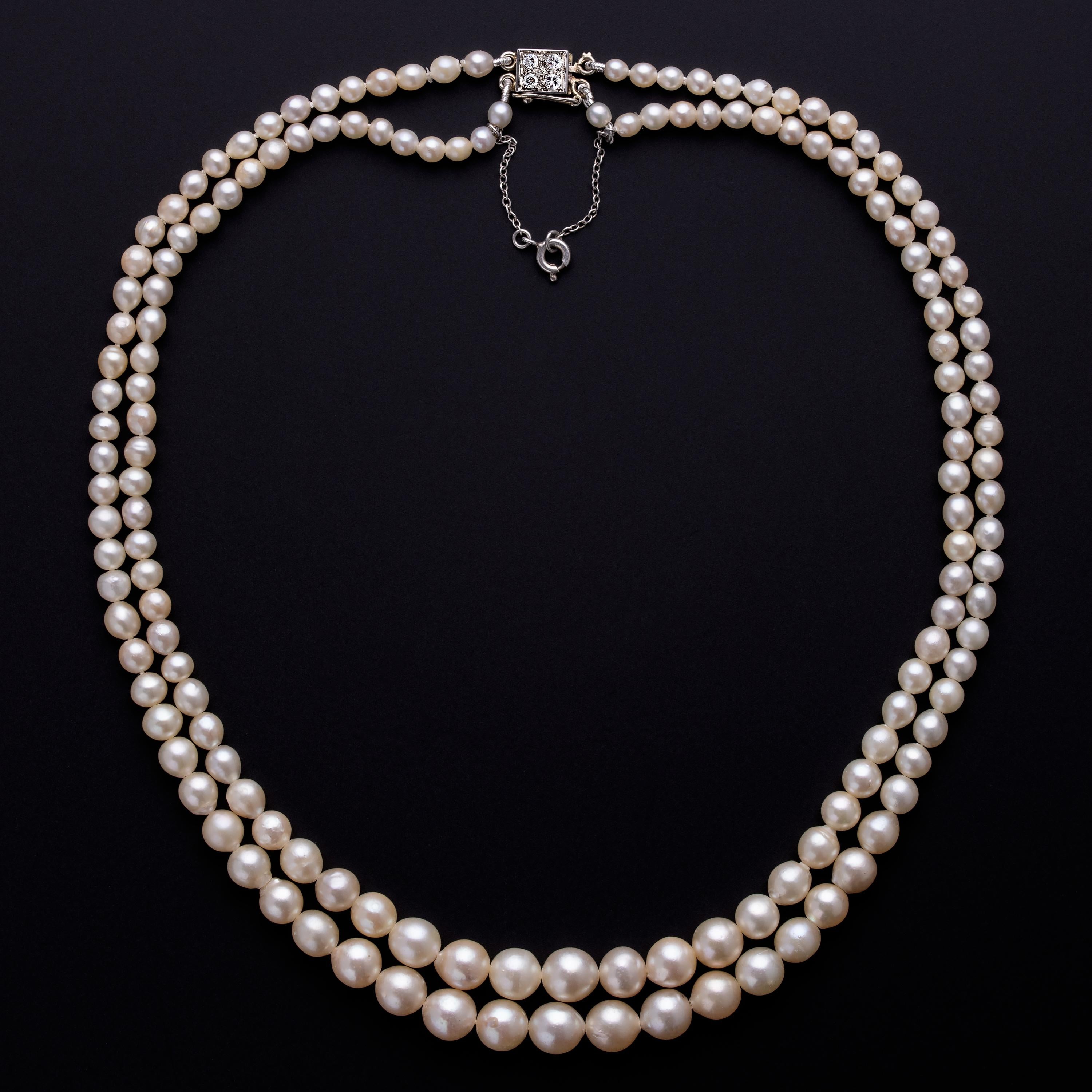 Art Deco Double Strand Pearl Diamond 