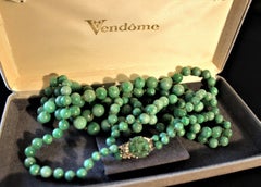 Art Deco Double Strand Jade Graduated Bead Necklace with 18-Karat Gold Clasp