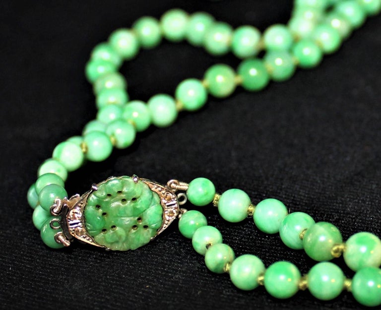 Art Deco Double Strand Jade Graduated Bead Necklace with 18Karat Gold