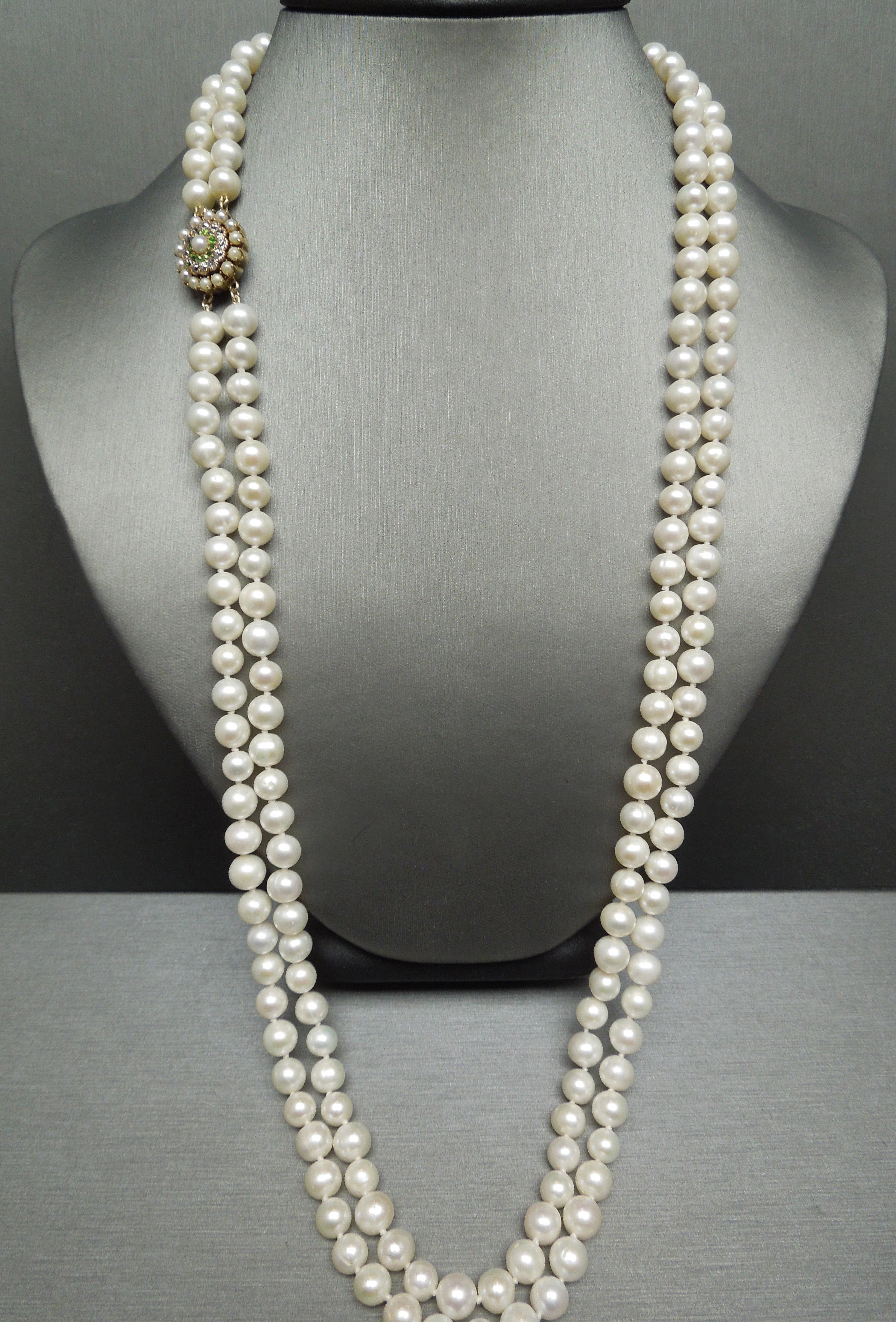 Art Deco Double Strand Pearl Cocktail Necklace For Sale 2