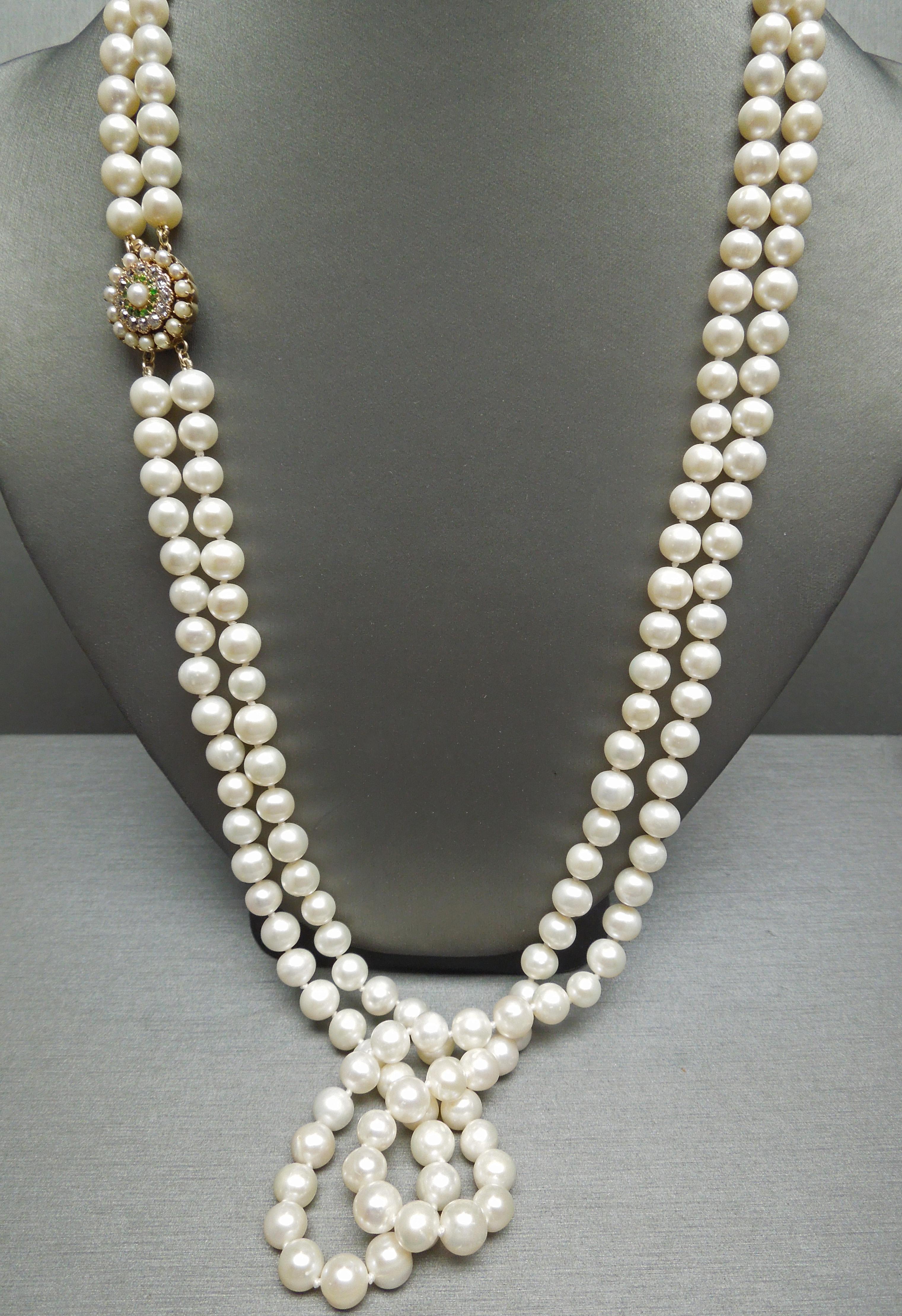 Art Deco Double Strand Pearl Cocktail Necklace For Sale 5