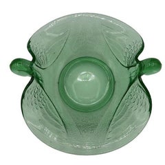 Art Deco Double Swan Uranium Glass Ring Tray Bowl by Fenton Art Glass Co