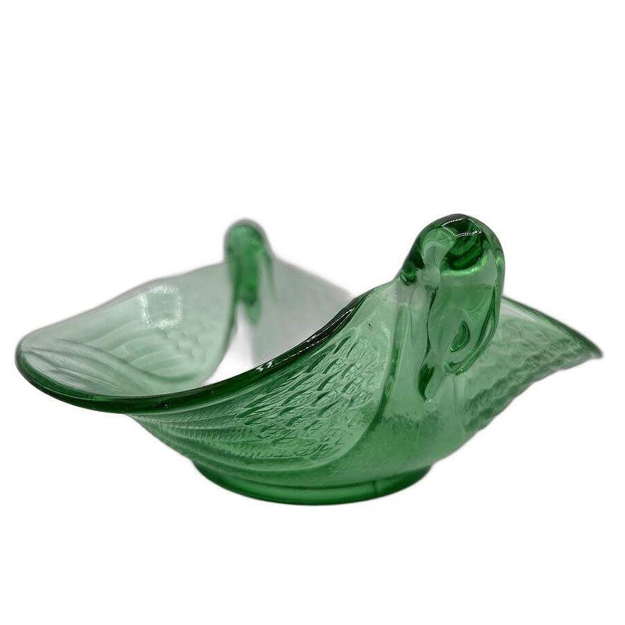 Art Deco Double Swan Uranium Glass Ring Tray Bowl by Fenton Art Glass Co 2