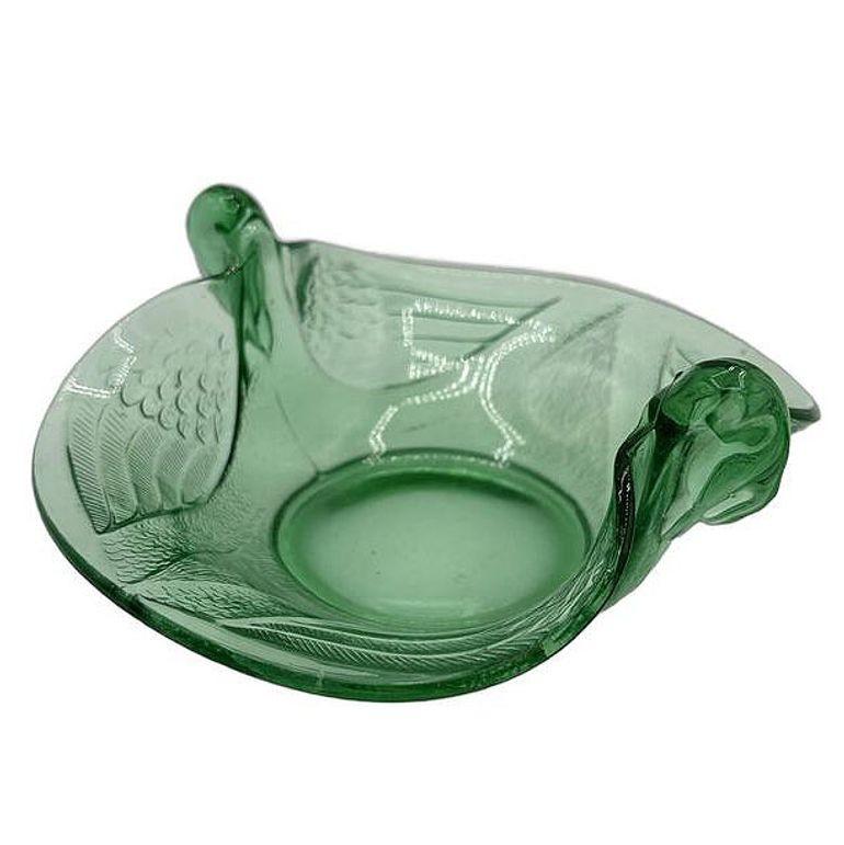 Art Deco Double Swan Uranium Glass Ring Tray Bowl by Fenton Art Glass Co 3