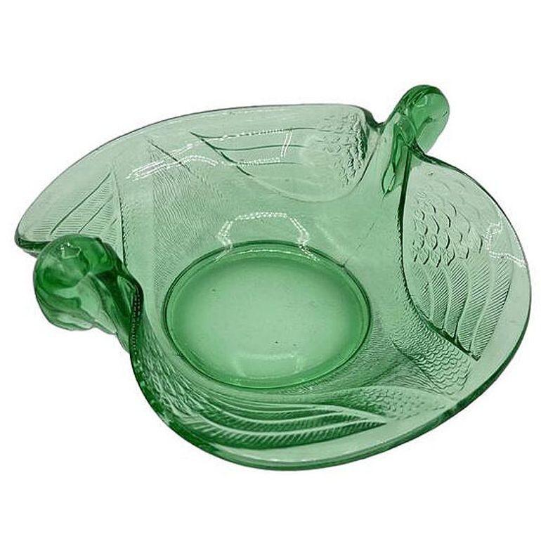 Art Deco Double Swan Uranium Glass Ring Tray Bowl by Fenton Art Glass Co 4