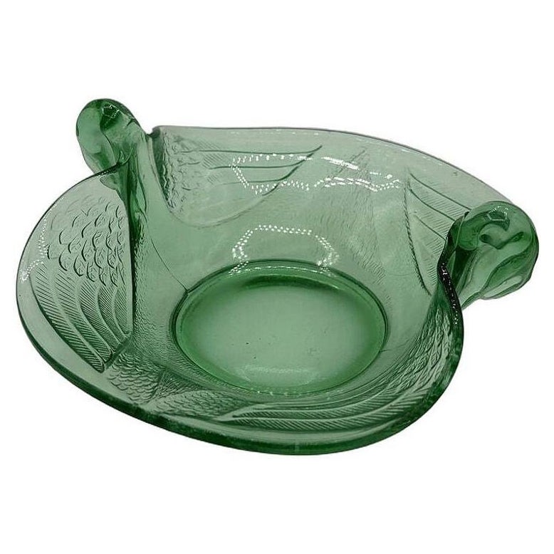 Art Deco Double Swan Uranium Glass Ring Tray Bowl by Fenton Art Glass Co