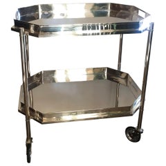 Art Deco Double-Tier Silver Plated Tray Cabaret Service Bar Cart "Not Chrome"
