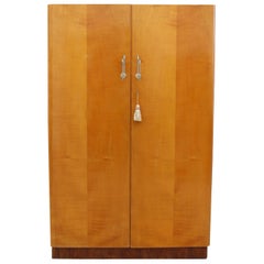 Vintage Art Deco Double Wardrobe in Blonde Sycamore, circa 1930