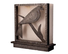 Brandt, Art Deco Dove Lamp Sconce, Chiseled Wrought Iron, Alabaster, Animal Bird