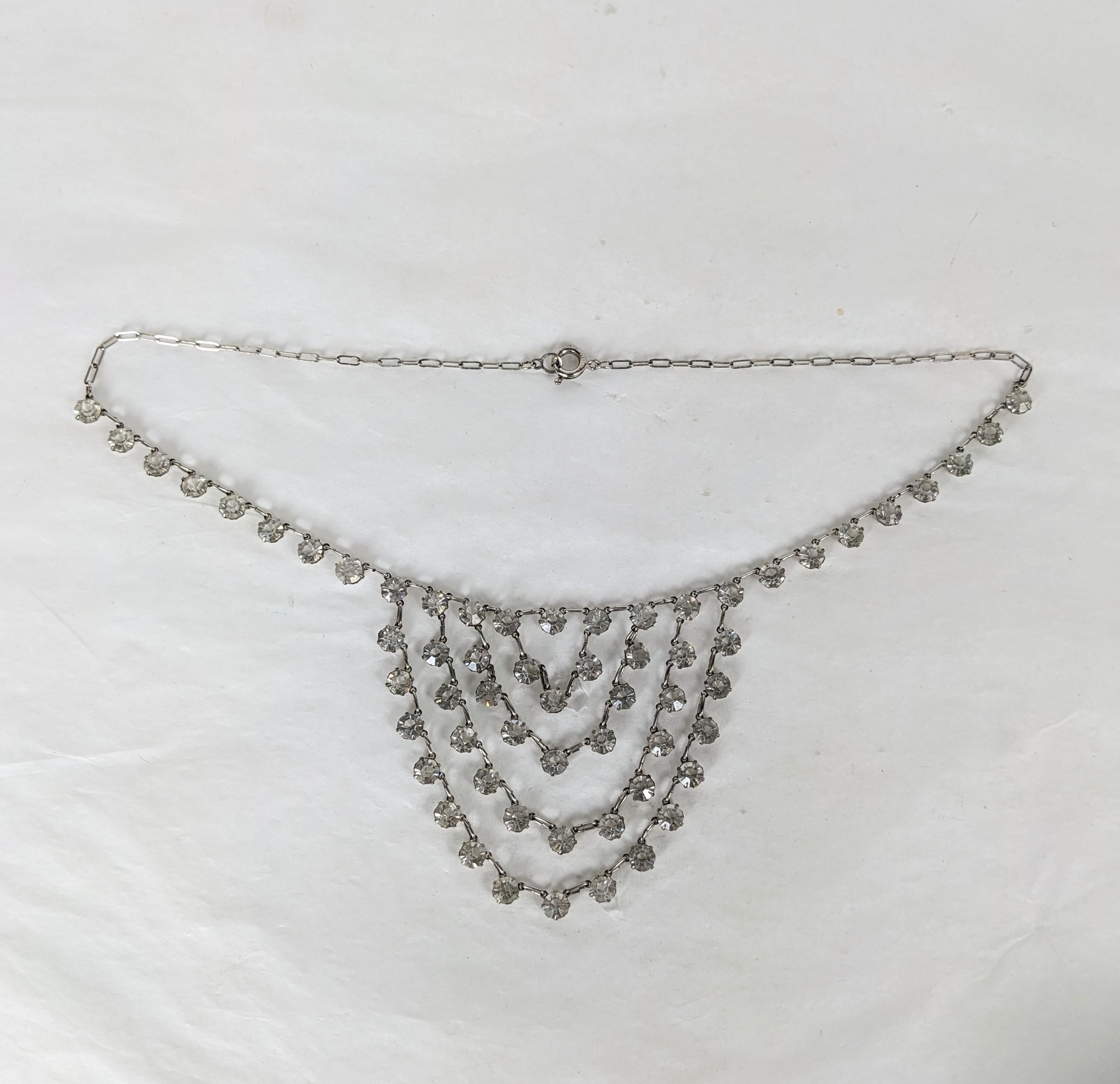 Elegant Art Deco Draped Crystal Paste Necklace from the 1920's set in sterling. 16