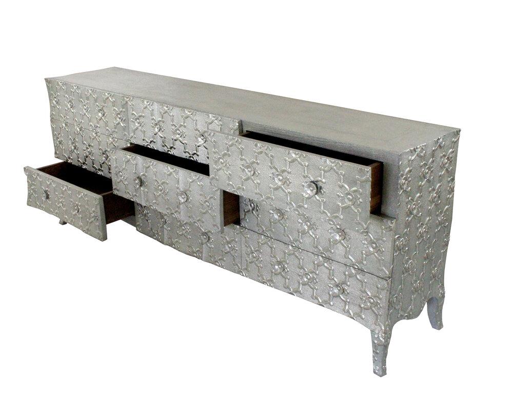 Carved Art Deco Style Drawers 'Fleur-de-lis' in White Bronze by Paul Mathieu For Sale