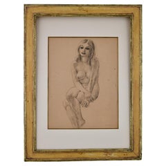 Art Deco Drawing of a Seated Nude Signed by Raf De Buck, 1940