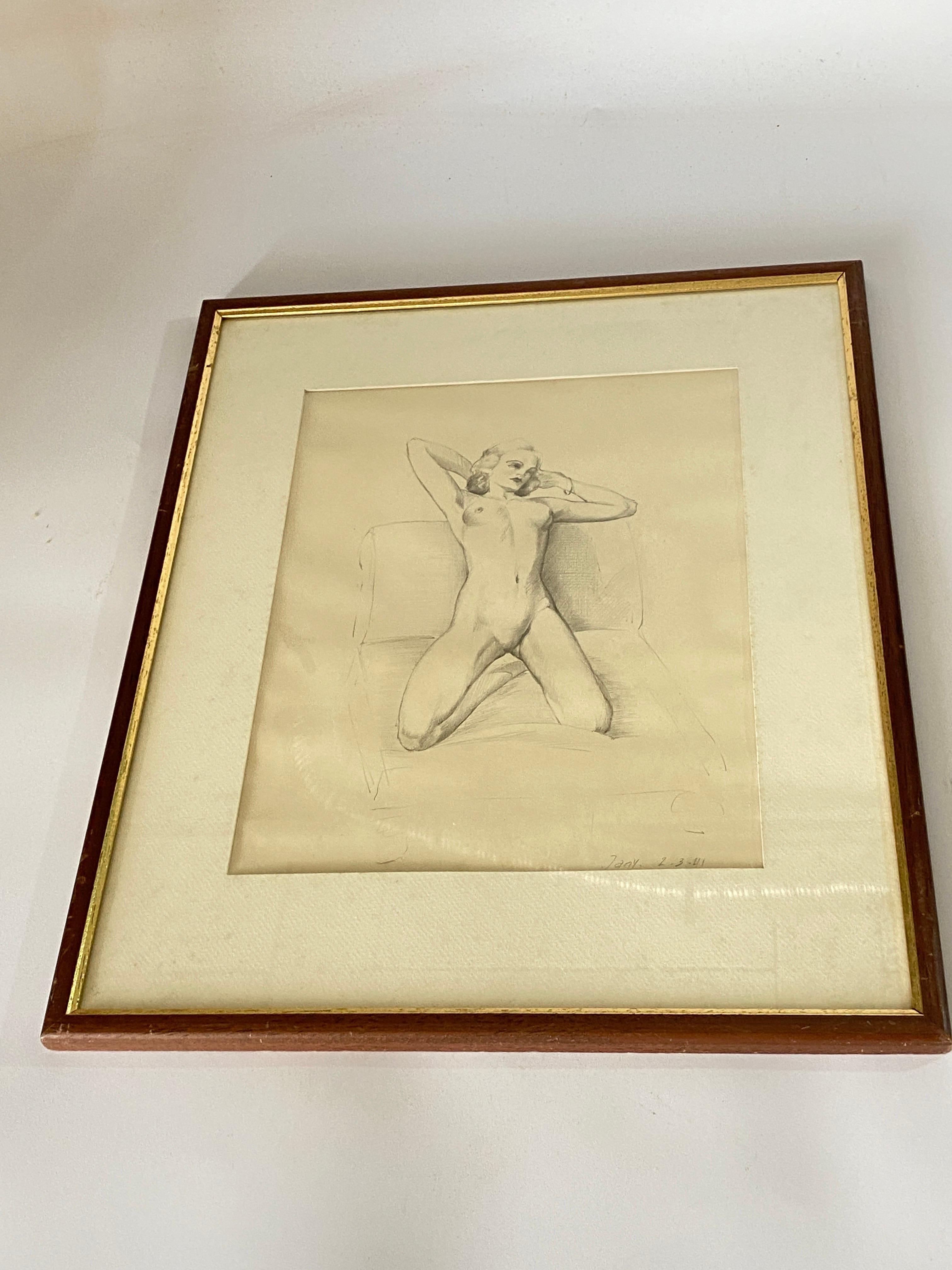 This drawing is representing a nude woman. The frame is in a brown color, and the drawing is done on a white support.
It has made circa 1940. Art Deco Period.
by VAN DOREN (Raymond). it has been made in Belgium.