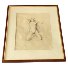  Art Deco Drawing Representing Nude Woman by Van Doren 'Raymond' Belgium 1941
