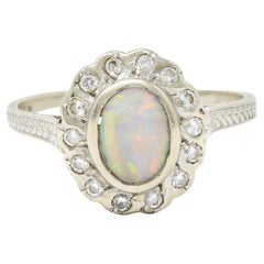 Art Deco Dreicer & Co. Opal Diamond 14 Karat White Gold Cluster Ring