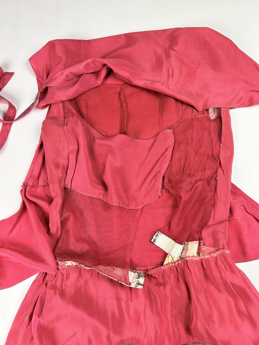 Art Deco dress in coral pink silk crepe and tulle - France Circa 1920-1925 For Sale 9
