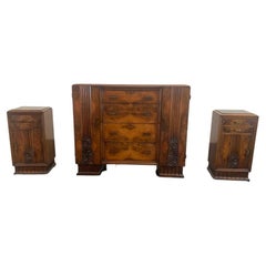 Art Deco Dresser & Bedside Tables Set, Set of 3
