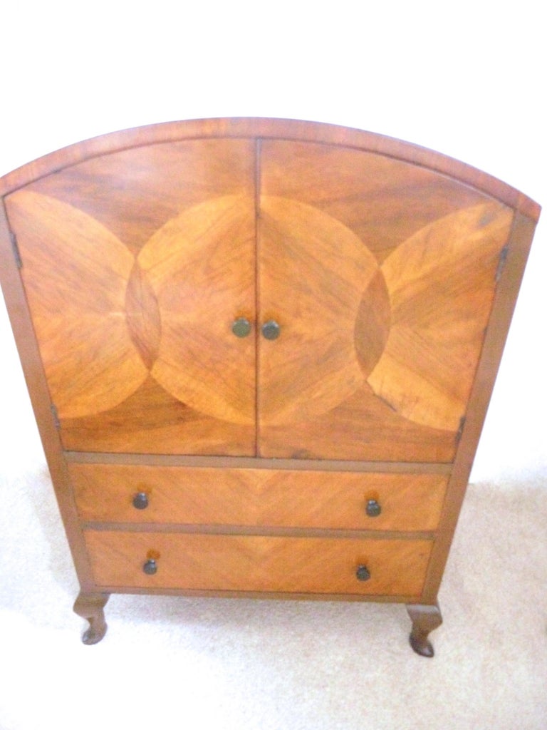 Art Deco Dresser/Linen Cupboard with Marquetry Doors and Two Drawers