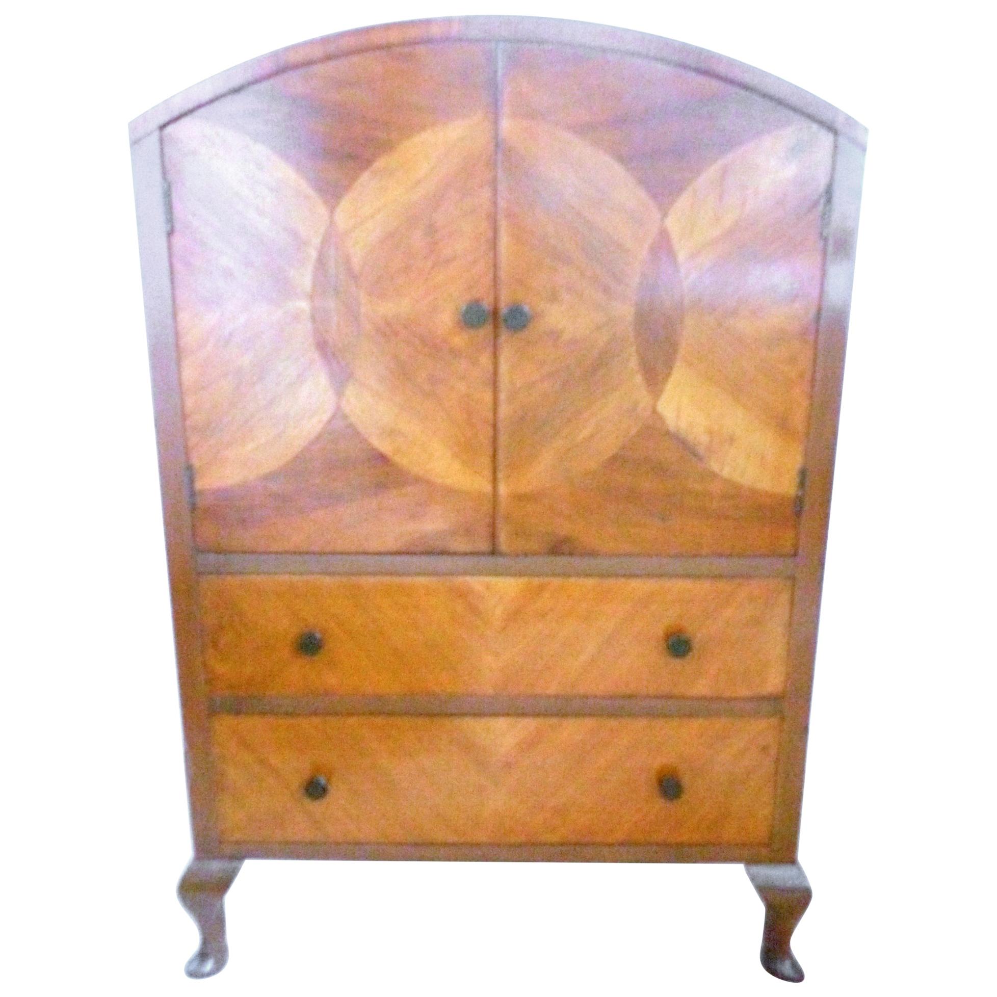 Art Deco Dresser/Linen Cupboard with Marquetry Doors and Two Drawers, 1930 For Sale