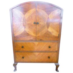 Vintage Art Deco Dresser/Linen Cupboard with Marquetry Doors and Two Drawers, 1930