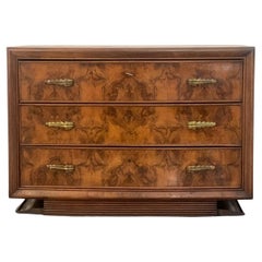 Art Deco Dresser with Bronze Handles in Walnut Root by Premuda, 1930s