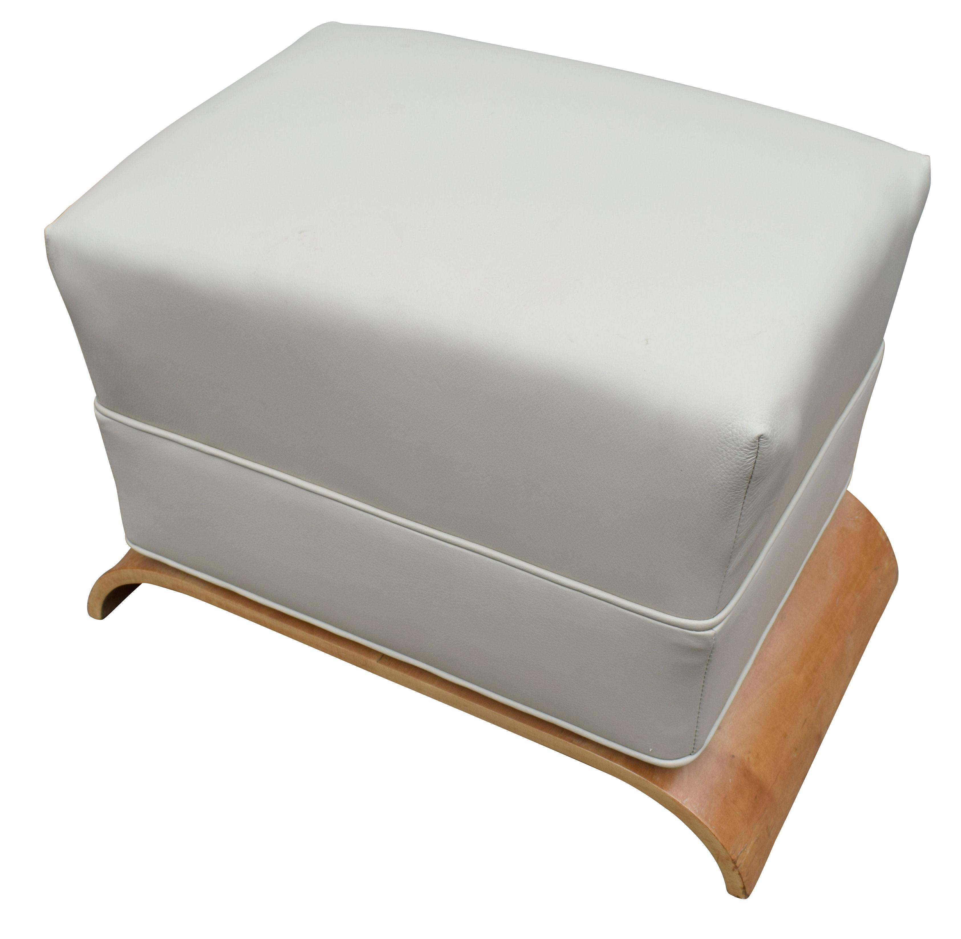 English Art Deco Dressing Stool in Sycamore and Leather, circa 1930