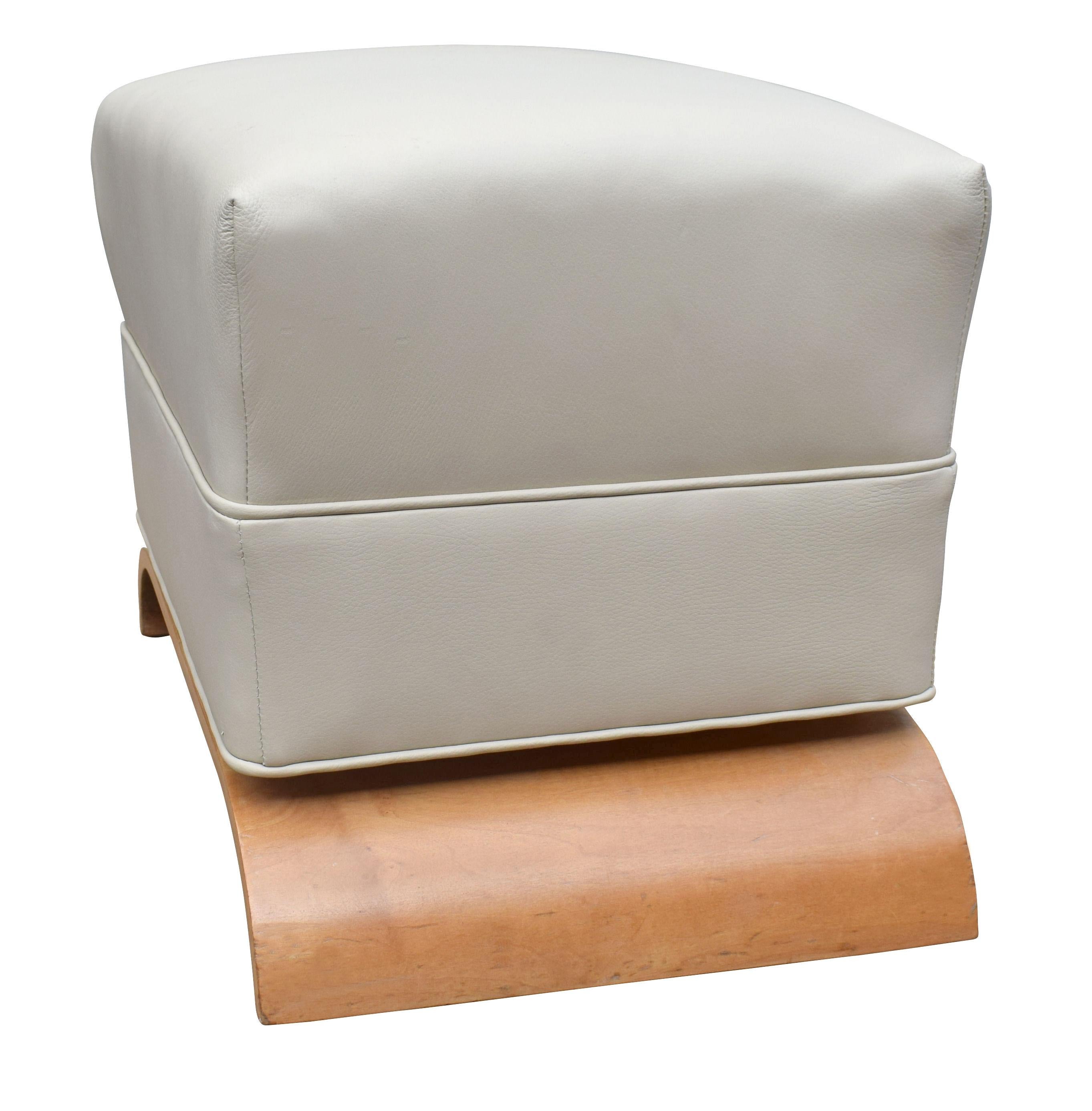 Art Deco Dressing Stool in Sycamore and Leather, circa 1930 In Good Condition In Devon, England