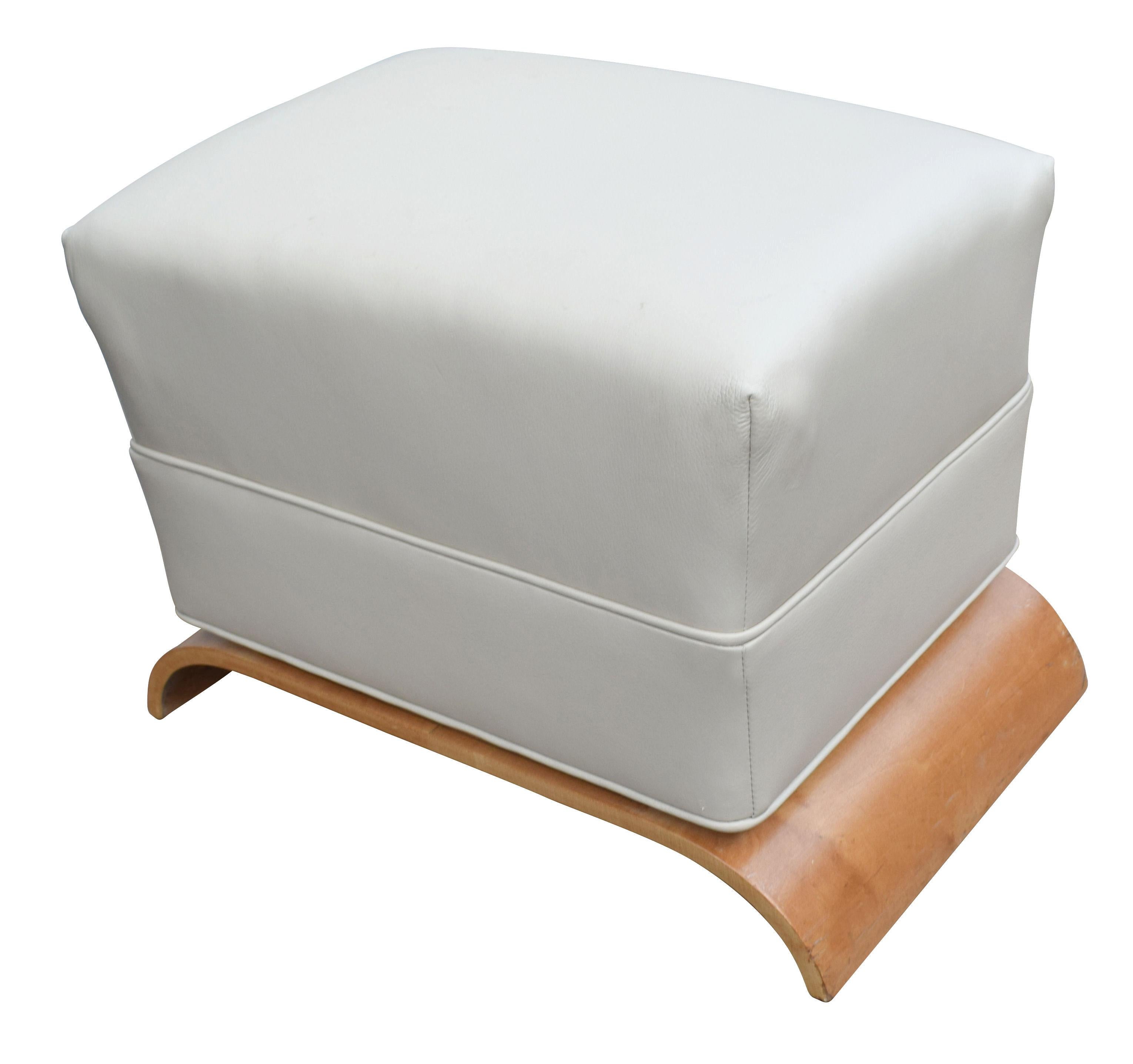 Art Deco Dressing Stool in Sycamore and Leather, circa 1930 4