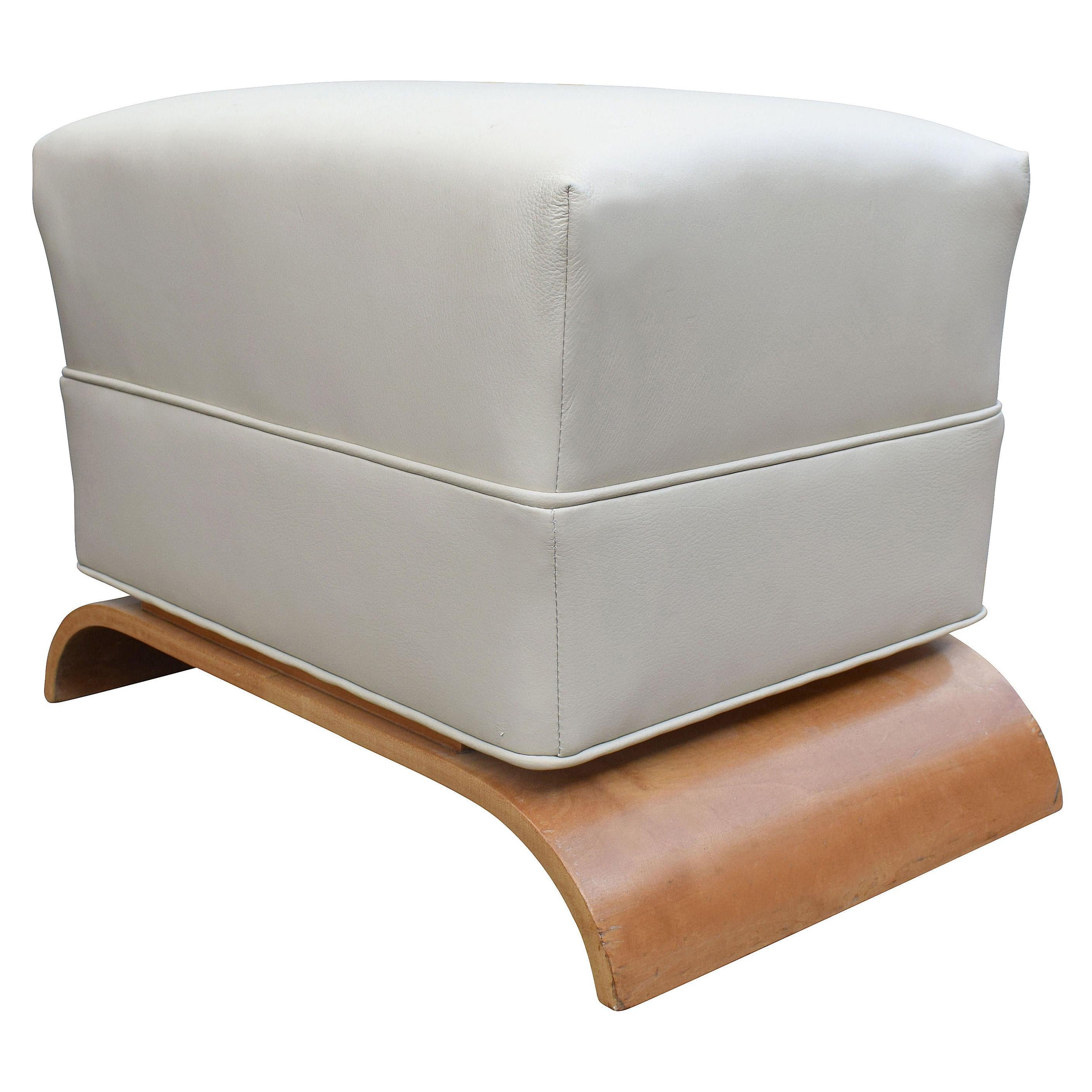 Art Deco Dressing Stool in Sycamore and Leather, circa 1930