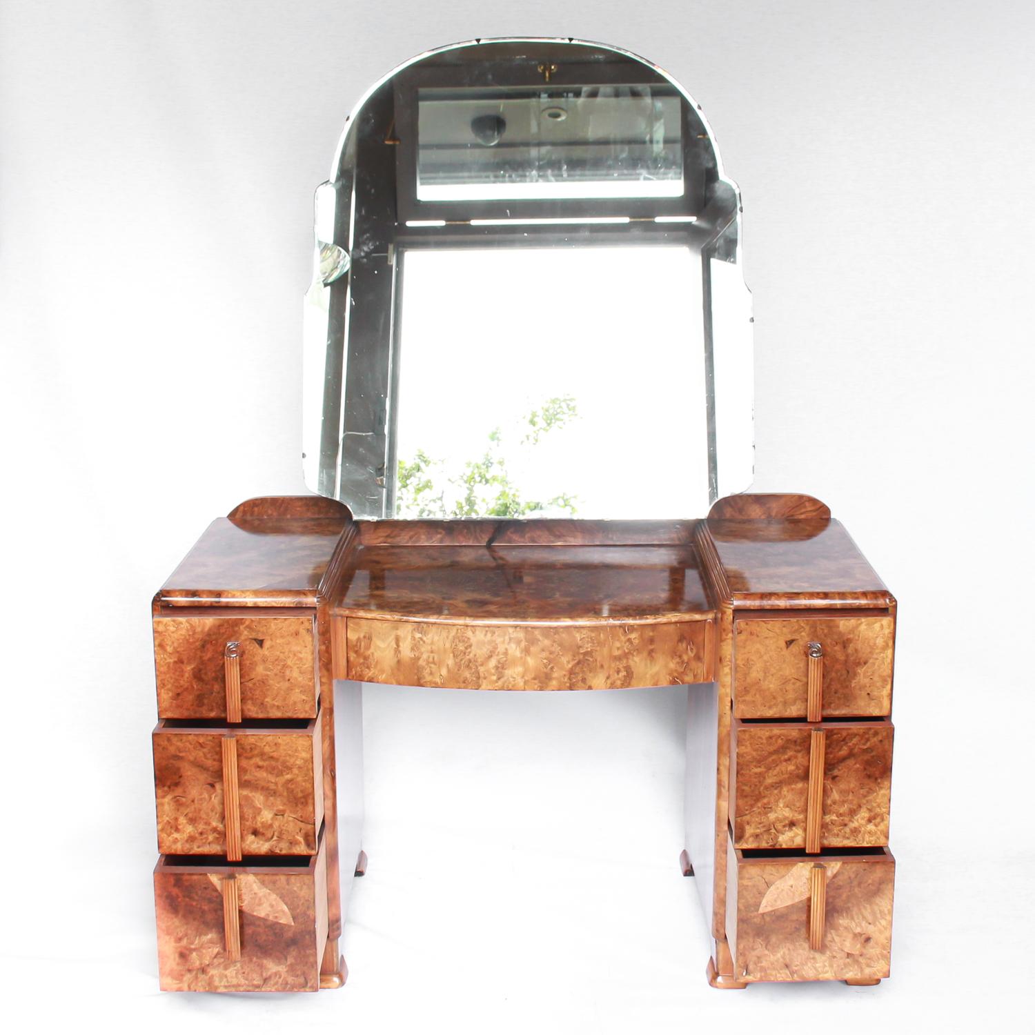 art deco walnut dressing table