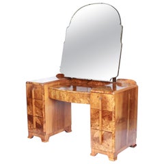 Art Deco Dressing Table Burr Walnut Veneer and Original Shaped Mirror circa 1930