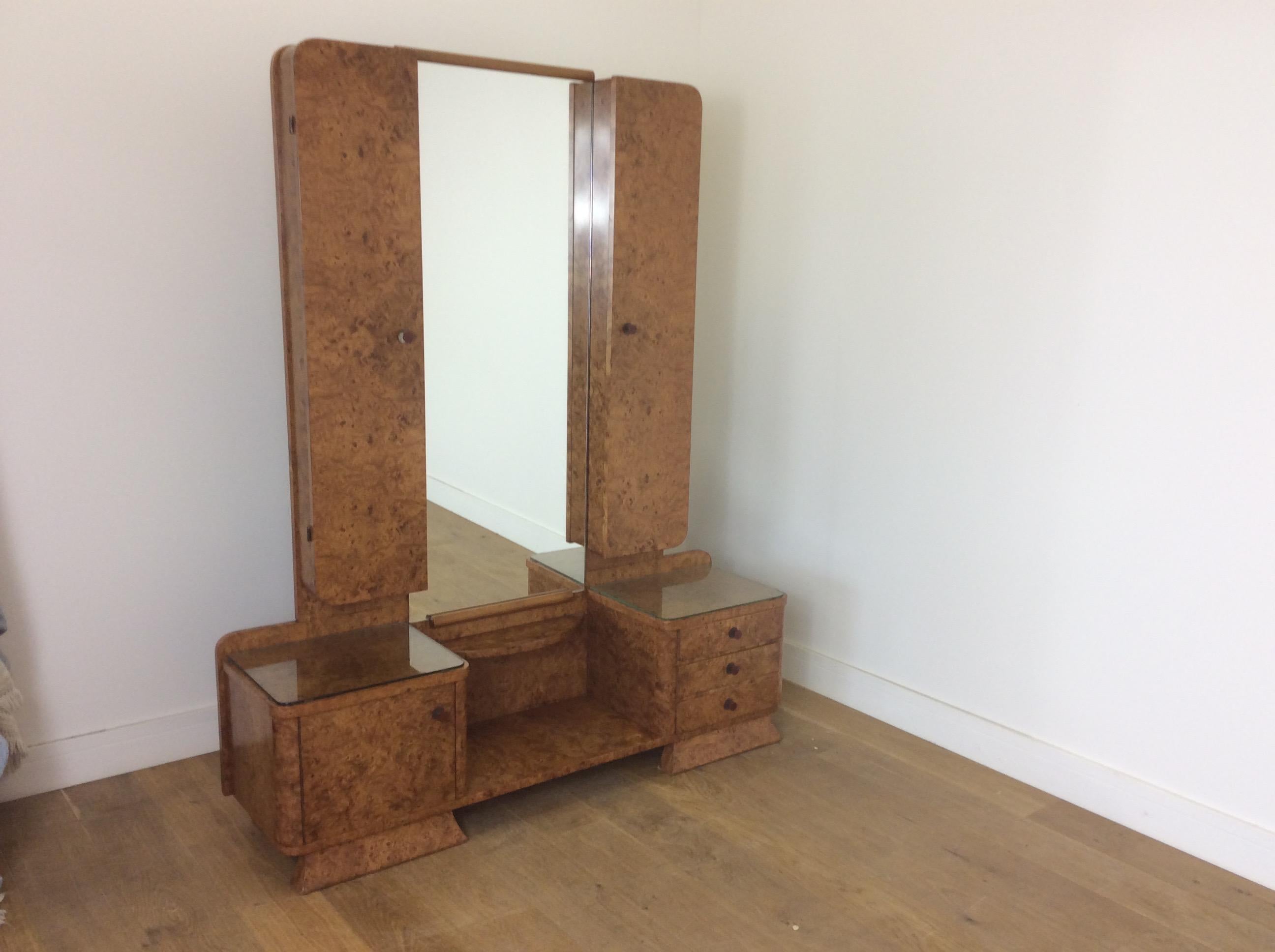 British Art Deco Dressing Table in a Beautiful Bird's-Eye Maple For Sale